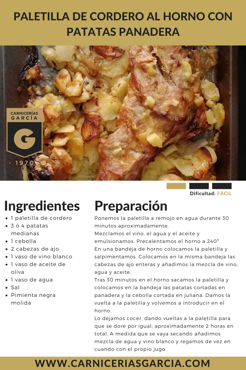 Receta de paletilla de cordero con patatas panadera